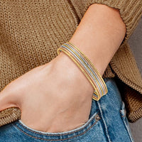 Thumbnail for 14-Karat w/Dangle Heart Tri-color Set of 7 Textured Slip-on Bangles