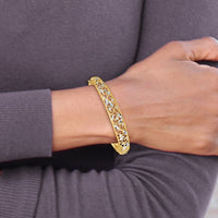 Thumbnail for 14-Karat w/White Rhodium Diamond-cut Graduated Hinged Bangle Bracelet