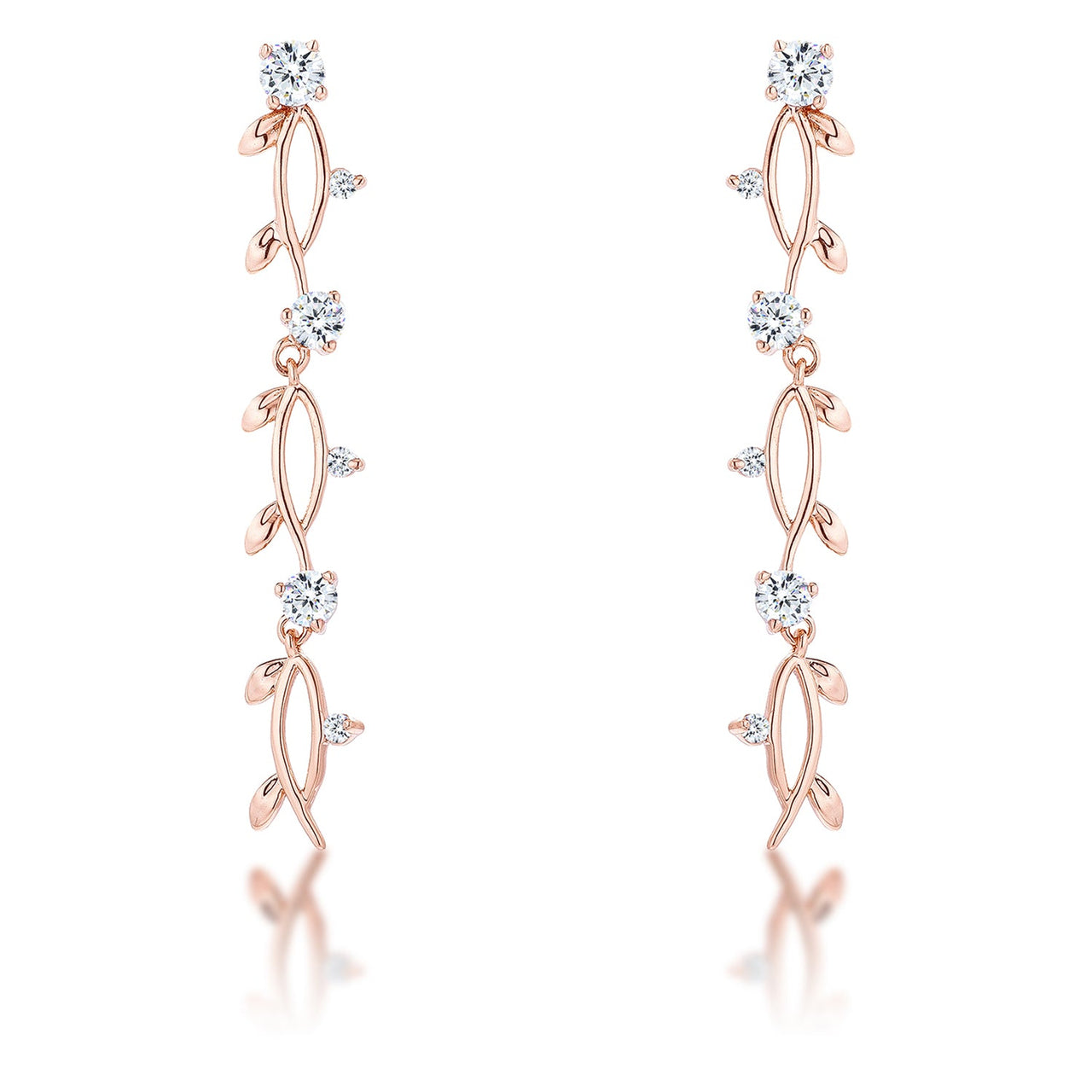 1.1Ct Vine Design Rose Gold Plated Earrings