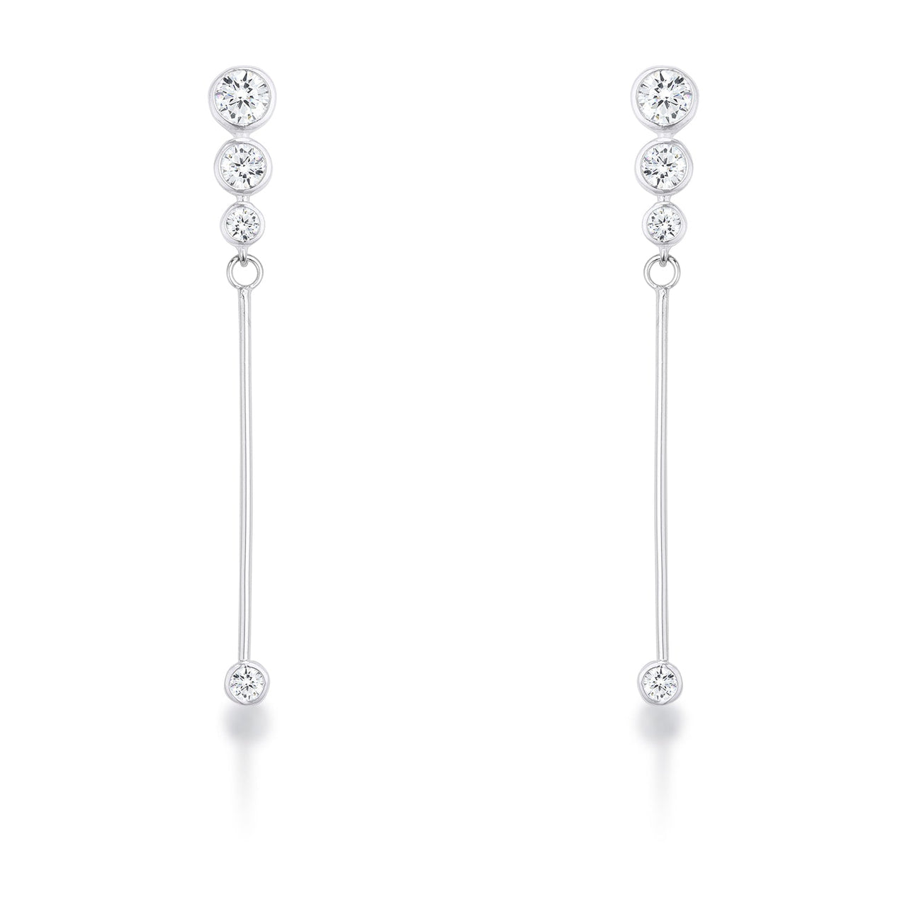 1.2Ct Graduated Rhodium Plated Drop Cubic Zirconia Earrings.