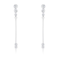 Thumbnail for 1.2Ct Graduated Rhodium Plated Drop Cubic Zirconia Earrings.