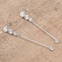 Thumbnail for 1.2Ct Graduated Rhodium Plated Drop Cubic Zirconia Earrings.