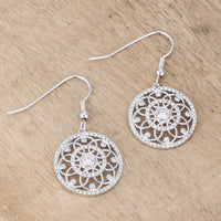 Thumbnail for .95 Ct Interlocking Circle Rhodium and CZ Earrings