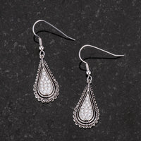 Thumbnail for .45 Ct Tear Drop Rhodium Earrings with CZ