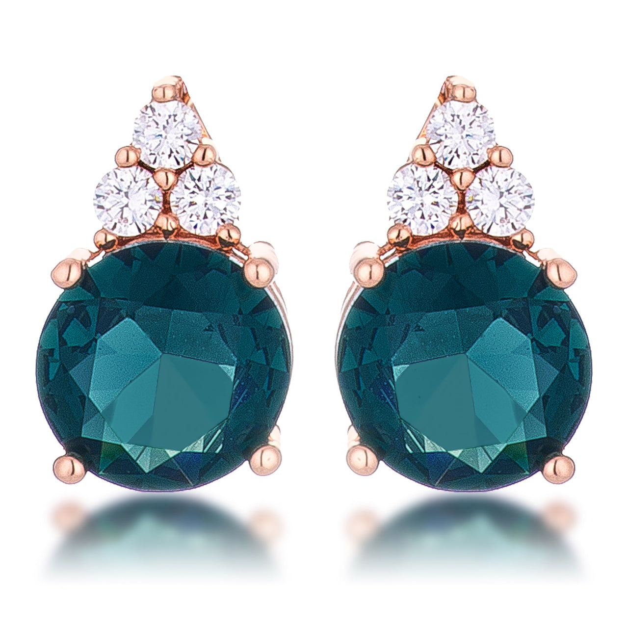 Simple Rose Gold Plated 9mm Blue Green CZ Stud Earring