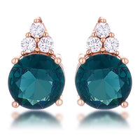 Thumbnail for Simple Rose Gold Plated 9mm Blue Green CZ Stud Earring