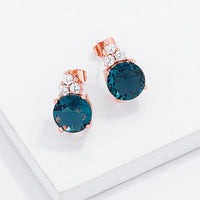 Thumbnail for Simple Rose Gold Plated 9mm Blue Green CZ Stud Earring