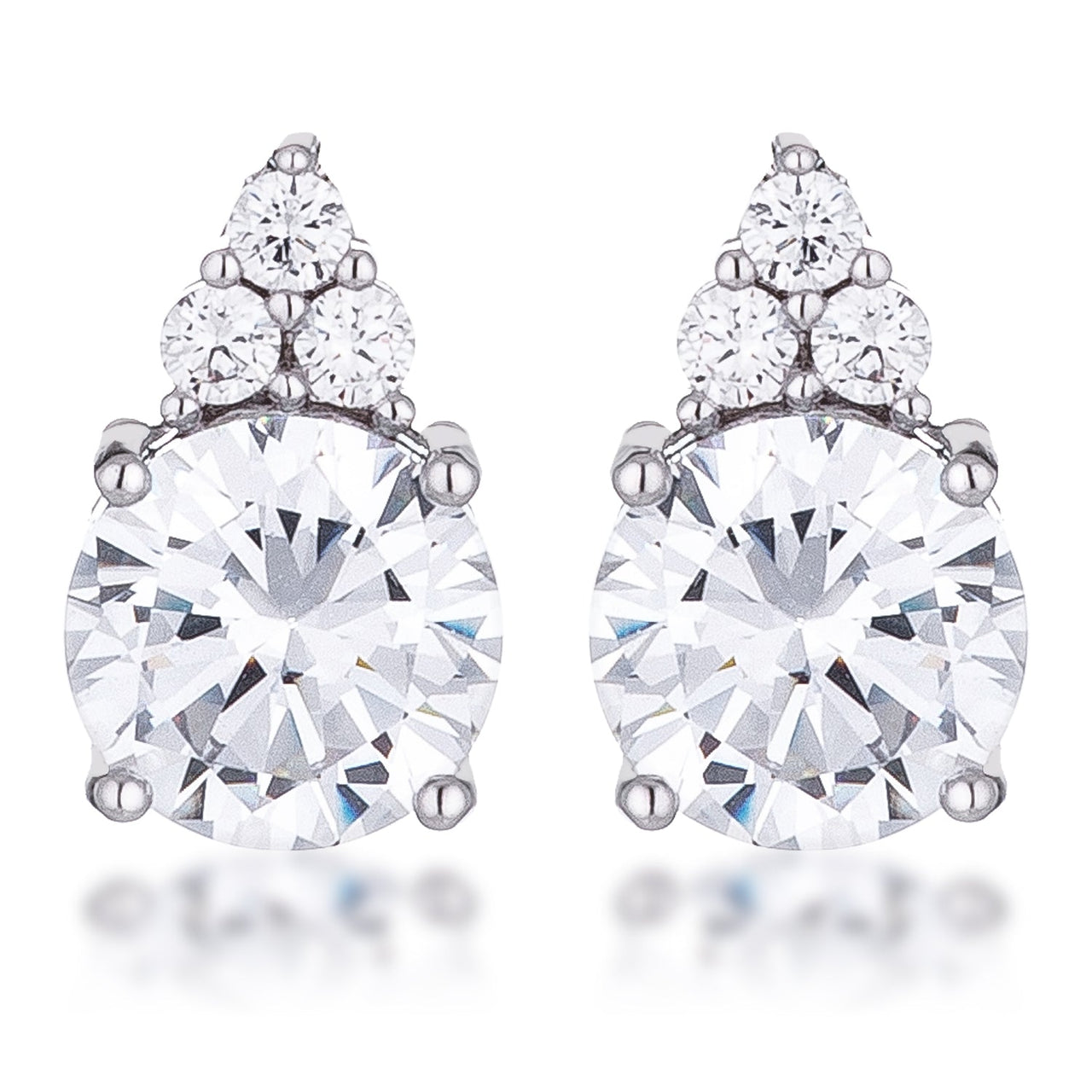 Simple Rhodium Plated 9mm Clear CZ Stud Earring