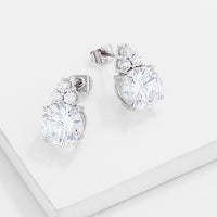 Thumbnail for Simple Rhodium Plated 9mm Clear CZ Stud Earring