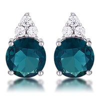 Thumbnail for Simple Rhodium Plated 9mm Blue Green CZ Stud Earring