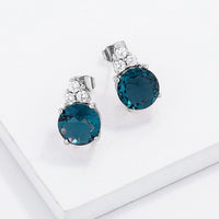 Thumbnail for Simple Rhodium Plated 9mm Blue Green CZ Stud Earring