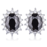 Thumbnail for Rhodium Plated Black Petite Royal Oval Earrings