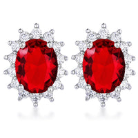 Thumbnail for Rhodium Plated Ruby Red Petite Royal Oval Earrings
