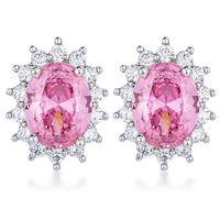 Thumbnail for Rhodium Plated Pink Petite Royal Oval Earrings