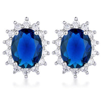 Thumbnail for Rhodium Plated Sapphire Blue Petite Royal Oval Earrings