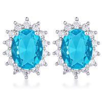 Thumbnail for Rhodium Plated Aqua Blue Petite Royal Oval Earrings