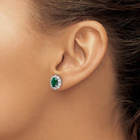 Thumbnail for 14-karat Created Oval Emerald & Lab Grown Fashion Earrings