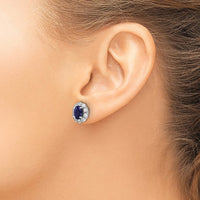 Thumbnail for 14-karat Created Oval Blue Sapphire & Lab Grown Fashion Earrings