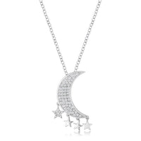 Thumbnail for .6Ct Dazzling Rhodium Moon and Stars Necklace with CZ