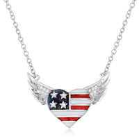 Thumbnail for .14 Ct Patriotic Winged Heart Necklace with CZ Accents