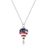 Thumbnail for .1 Ct Patriotic Hot Air Balloon Rhodium Necklace with CZ