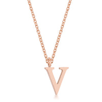 Thumbnail for Elaina Rose Gold Stainless Steel V Initial Necklace