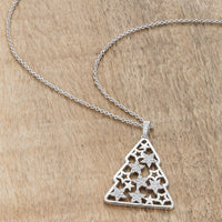 Thumbnail for .2 ct CZ Rhodium Christmas Tree With Mixed Stars Pave Holiday Pendant