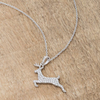 Thumbnail for .35 ct CZ Rhodium Reindeer Pave Holiday Pendant