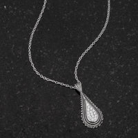 Thumbnail for .37 Ct Tear Drop Rhodium Pendant Necklace with CZ