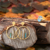 Thumbnail for 14 Karat Gold Plated Brass Labradorite and Cultured Freshwater Pearl Fashion Earrings