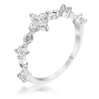 Thumbnail for .24Ct Rhodium Plated Clear CZ Mini Floral Half Eternity Stackable Band