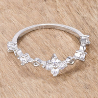 Thumbnail for .24Ct Rhodium Plated Clear CZ Mini Floral Half Eternity Stackable Band