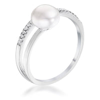 Thumbnail for .15Ct Rhodium Plated Freshwater Pearl Ring With CZ Micro Pave Band