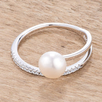 Thumbnail for .15Ct Rhodium Plated Freshwater Pearl Ring With CZ Micro Pave Band