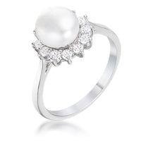 Thumbnail for .36Ct Rhodium Plated Freshwater Pearl and CZ Halo Ring