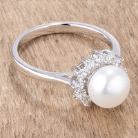 Thumbnail for .36Ct Rhodium Plated Freshwater Pearl and CZ Halo Ring