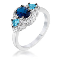 Thumbnail for 1.3Ct Rhodium and Hematite Plated Shades of Blue CZ Three Stone Engagement Ring