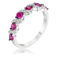 Thumbnail for .18Ct Rhodium and Hematite Plated S Shape Fuchsia and Clear CZ Half Eternity Band