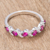 Thumbnail for .18Ct Rhodium and Hematite Plated S Shape Fuchsia and Clear CZ Half Eternity Band