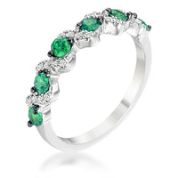 Thumbnail for .18Ct Rhodium and Hematite Plated S Shape Emerald Green and Clear CZ Half Eternity Band