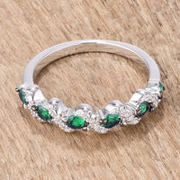 Thumbnail for .18Ct Rhodium and Hematite Plated S Shape Emerald Green and Clear CZ Half Eternity Band