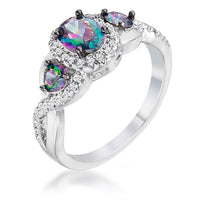 Thumbnail for 1.43Ct Rhodium & Hematite Plated Mystic & Clear CZ Three Stone Twisted Shank Ring