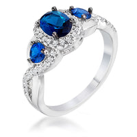 Thumbnail for 1.43Ct Rhodium & Hematite Plated Sapphire Blue & Clear CZ Three Stone Twisted  Ring
