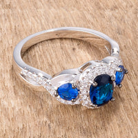 Thumbnail for 1.43Ct Rhodium & Hematite Plated Sapphire Blue & Clear CZ Three Stone Twisted  Ring