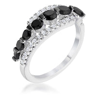Thumbnail for 1.06Ct Rhodium & Hematite Plated Graduated Black & Clear CZ Half Eternity Ring