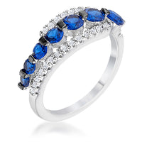 Thumbnail for 1.06Ct Rhodium & Hematite Plated Graduated Blue & Clear CZ Half Eternity Ring