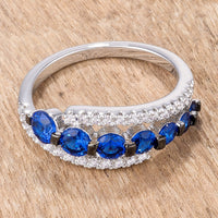 Thumbnail for 1.06Ct Rhodium & Hematite Plated Graduated Blue & Clear CZ Half Eternity Ring
