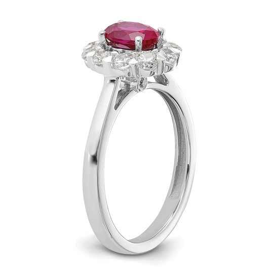 14k WG Cr. Oval Ruby & Lab Grown Dias Fashion Ring