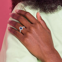 Thumbnail for 14-karat WG Cr. Oval Blue Sapphire & Lab Grown Dias Fashion Ring