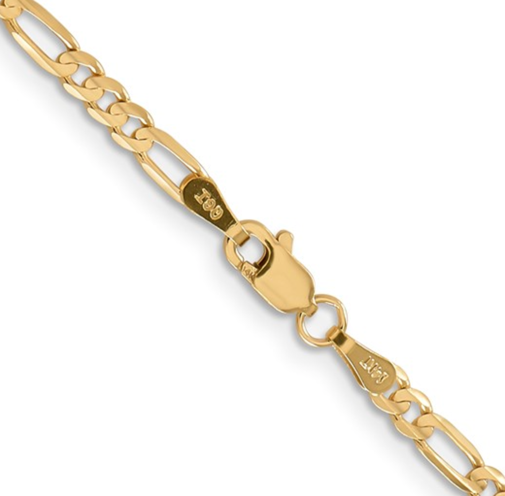 14k 3mm Concave Open Figaro Chain 22"